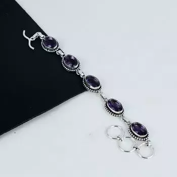 Изящный браслет из серебра 925 пробы с драгоценными камнями и аметистом, браслет из розового кварца для жены, браслет унисекс, подарок на годовщину для жены 8 фиолетовый