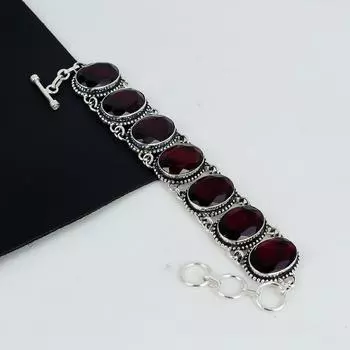 Изящный браслет из серебра 925 пробы с драгоценными камнями из красного граната, браслет из красного граната для жены, браслет унисекс, подарок на годовщину 8 красный
