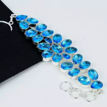 Изящный браслет из швейцарского голубого топаза, драгоценный камень из швейцарского голубого топаза, ювелирные изделия из браслета ручной работы из швейцарского голубого топаза, браслет синего цвета, подарок для нее 8 синий