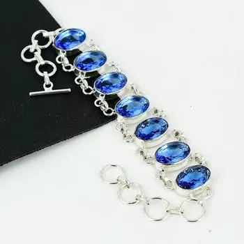 Изящный браслет из стерлингового серебра 925 пробы ручной работы с лондонским голубым топазом, браслет с лондонским голубым топазом для жены, браслет унисекс, пасхальный подарок 8 синий