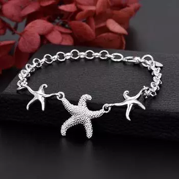 Изящный браслет из стерлингового серебра s925, цепочка Fishstar для женщин, роскошные модные вечерние свадебные украшения для влюбленных, подарочные подвески 20 см 20cm 8inches серебряный
