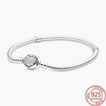 Изящный браслет-манжета из стерлингового серебра 925 пробы с блестящим паве в форме сердца для женщин, изысканный подарок, браслет-шарм своими руками 17cm