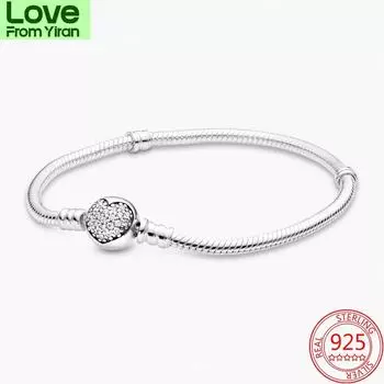 Изящный браслет-манжета из стерлингового серебра 925 пробы с блестками и паве в форме сердца для дам, изысканный подарок, браслет-шарм своими руками 20cm