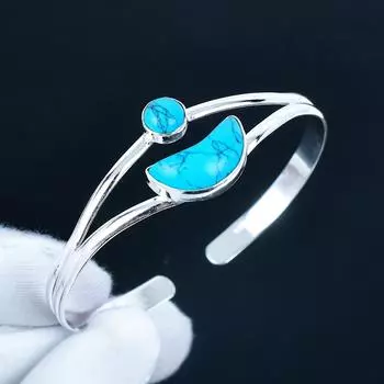 Изящный браслет-манжета ручной работы с бирюзовым драгоценным камнем, браслет-манжета из стерлингового серебра 925 пробы, бирюзовый браслет для жены, браслет унисекс, подарок на День святого Валентина 7 синий