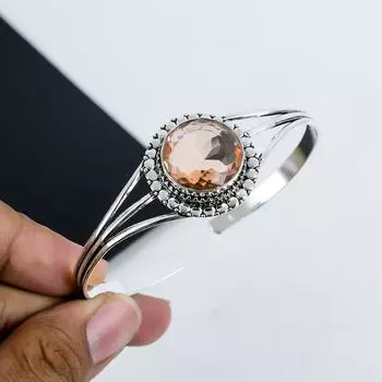 Изящный браслет-манжета ручной работы с драгоценным камнем морганит, браслет-манжета из стерлингового серебра 925 пробы, браслет-манжета из морганита для жены, браслет унисекс, подарок на день рождения 7 жёлтый