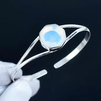 Изящный браслет-манжета ручной работы с шестигранным молочным опалом, браслет-манжета из стерлингового серебра 925 пробы, браслет с молочным опалом для жены, унисекс-браслет 7 белый