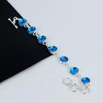 Изящный браслет Siwss Blue Topaz Gemstone Handmade из серебра 925 пробы, браслет Siwss Blue Topaz для жены, браслет унисекс, подарок на День отца 8 синий