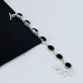 Изящный черный оникс драгоценный камень браслет ручной работы из стерлингового серебра 925 пробы, черный оникс браслет для жены, браслет унисекс подарок на день рождения для нее 8 чёрный