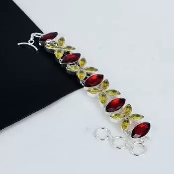 Изящный цитрин, гранатовый драгоценный камень, ювелирные изделия ручной работы, браслет из стерлингового серебра 925 пробы, цитрин, гранатовый браслет для жены, браслет унисекс, пасхальный подарок 8 жёлтый