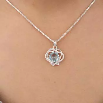 Изящный драгоценный камень голубого топаза, ювелирное изделие из стерлингового серебра 925 пробы, подвеска с цирконом 0,84 CZP-14-5