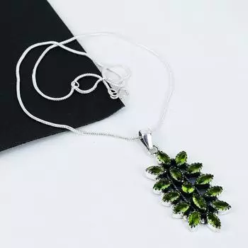 Изящный драгоценный камень перидот, ручная работа, ожерелье из серебра 925 пробы с гальванопластическим узором, подвеска из серебра перидот для жены, унисекс, пасхальные подарки 20 зелёный