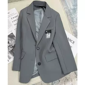 Изящный и повседневный женский пиджак серого цвета, идеально подходящий для весны и осени. L серый