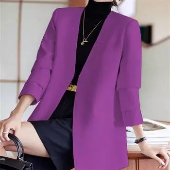 Изящный и стильный пиджак фиолетового цвета для женщин в повседневном стиле на весну и осень S чёрный