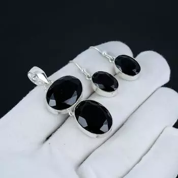 Изящный комплект подвесок из черной шпинели, ювелирные изделия ручной работы из черного шпинели, серьги из стерлингового серебра 925 пробы, комплект подвесок для женщин, подарок на День благодарения 2.55 чёрный