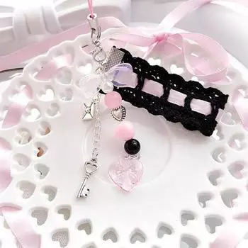 Изящный кружевной брелок с лентой, милый брелок в форме сердца, разноцветный шнурок для телефона с бусинами, многофункциональные сумки, подвесные аксессуары