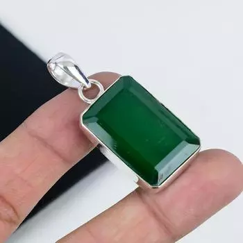 Изящный кулон с драгоценным камнем из зеленого оникса, серебро 925 пробы — дизайн ручной работы, повседневные украшения, уникальный кулон с зеленым ониксом в подарок любимому человеку 2.36 зелёный