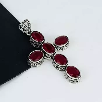 Изящный кулон с красным рубином, серебро 925 пробы — дизайн креста ручной работы, повседневные украшения, уникальный кулон с красным рубином, подарки жене 2.95 красный