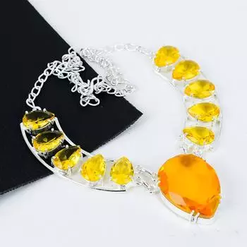 Изящный медовый топаз драгоценный камень ручной работы из серебра 925 пробы, гальванопластическое ожерелье, цитрины серебро для жены унисекс кулон праздничный наряд подарки 20 жёлтый