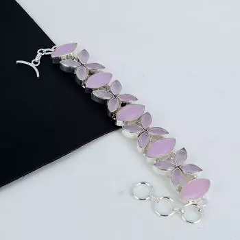 Изящный розовый халцедоновый драгоценный камень браслет ручной работы из стерлингового серебра 925 пробы, розовый халцедоновый браслет для жены, браслет унисекс, праздничный наряд в подарок 8 розовый