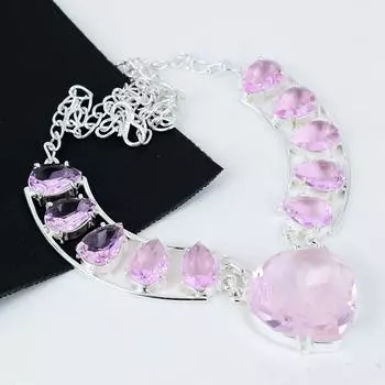 Изящный розовый кунцит драгоценный камень ручной работы из серебра 925 пробы гальванопластика ожерелье, розовый кунцит серебро для жены унисекс кулон подарки для мамы 20 розовый