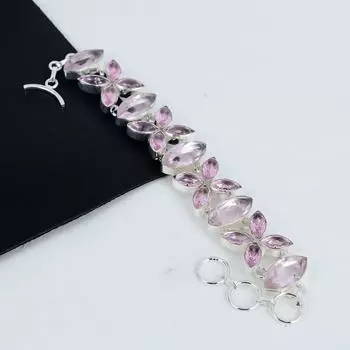 Изящный розовый кунцитовый драгоценный камень браслет ручной работы из серебра 925 пробы, розовый кунцитовый браслет для жены, браслет унисекс, подарок на вату 8 розовый