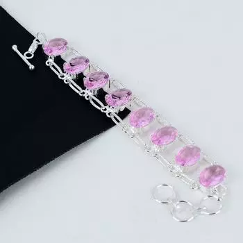 Изящный розовый кунцитовый драгоценный камень, браслет ручной работы из стерлингового серебра 925 пробы, розовый кунцитовый браслет для жены, браслет унисекс, подарки на День отца 8 розовый