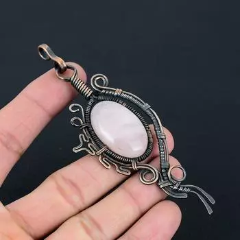 Изящный розовый кварц драгоценный камень ручной работы из чистой медной проволоки подвеска для ювелирных изделий для свадебного подарка 4.33 Inches розовый