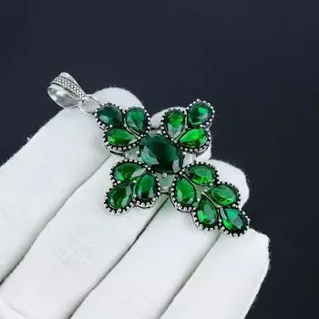 Изящный серебряный крест с драгоценным камнем зеленого турмалина из серебра 925 пробы — дизайн в виде груши ручной работы, повседневная бижутерия, подарок на День матери 2.95 зелёный