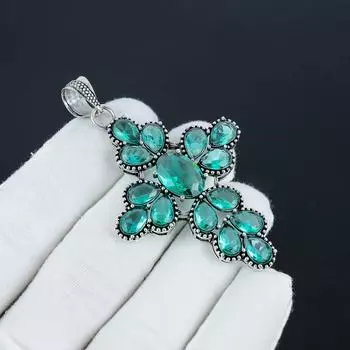 Изящный серебряный крест с драгоценными камнями Aqua Appetite из серебра 925 пробы — дизайн груши ручной работы, повседневное ювелирное украшение в подарок для нее 2.95 зелёный