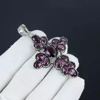 Изящный серебряный крест с розовым аметистом и драгоценным камнем из серебра 925 пробы — дизайн в виде груши ручной работы, повседневное украшение в подарок на день рождения 2.95 розовый