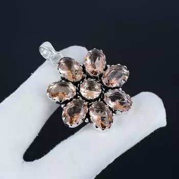 Изящный серебряный кулон-цветок с драгоценным камнем морганит из серебра 925 пробы - дизайн груши ручной работы, повседневная одежда, праздничный наряд, подарок 2.36 жёлтый