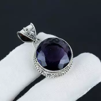Изящный серебряный кулон с аметистовым драгоценным камнем из стерлингового серебра 925 пробы — овальный дизайн ручной работы, повседневная бижутерия, праздничный наряд, подарок 1.77 фиолетовый