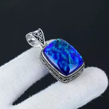 Изящный серебряный кулон с австралийским триплетным опалом из стерлингового серебра 925 пробы — дизайн ручной работы, повседневное украшение, уникальный подарочный кулон 2.16 синий