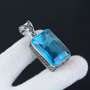 Изящный серебряный кулон с драгоценным камнем голубой топаз из стерлингового серебра 925 пробы — дизайн ручной работы, повседневное украшение, уникальный кулон в подарок на вечеринку 2.16 синий