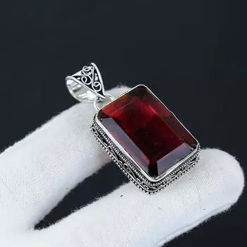 Изящный серебряный кулон с красным гранатом и драгоценным камнем из стерлингового серебра 925 пробы — дизайн ручной работы, повседневные украшения, уникальный кулон в подарок на день рождения для жены 2.16 красный