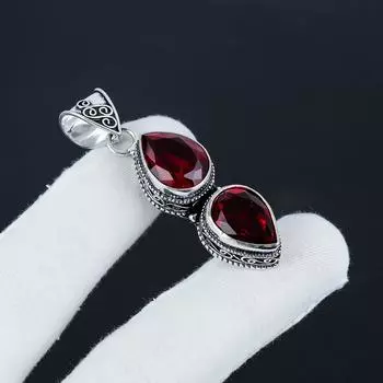 Изящный серебряный кулон с красным гранатом и драгоценным камнем из стерлингового серебра 925 пробы — дизайн в виде груши ручной работы, повседневная одежда, праздничный наряд, подарок 2.35 красный
