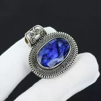 Изящный серебряный кулон с синим сапфиром и драгоценным камнем из стерлингового серебра 925 пробы — дизайн ручной работы, повседневные украшения, антикварные кулоны, подарки на день рождения для любимых 2.36 синий