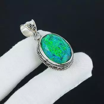 Изящный серебряный кулон с зеленым опалом и драгоценным камнем в серебре 925 пробы — овальный дизайн ручной работы, повседневная бижутерия, подарок на вату 1.77 зелёный