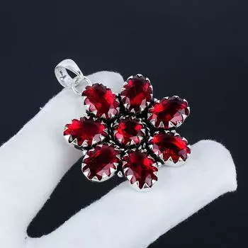 Изящный серебряный кулон в виде цветка с красным гранатом и драгоценным камнем из стерлингового серебра 925 пробы — дизайн груши ручной работы, повседневная бижутерия, подарок на День матери 2.36 красный