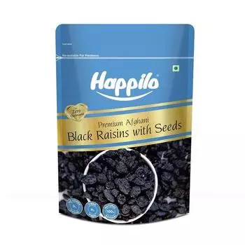 Изюм афганский черный Happilo Premium с семенами 250 г, богат клетчаткой, антиоксидантами, без глютена, без холестерина