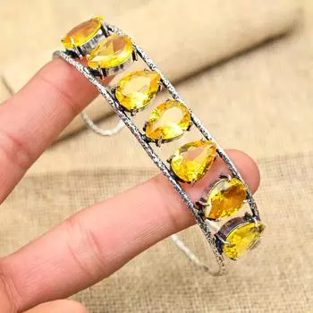 Изумительный цитрин, драгоценный камень, ювелирные изделия ручной работы из стерлингового серебра 925 пробы, регулируемый браслет для женщин
