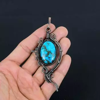 Изумительный кулон ручной работы из чистой медной проволоки с бирюзовым драгоценным камнем для нее 4.13 Inches синий