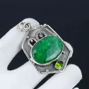Изумруд, драгоценный камень кулон перидот, изумруд драгоценный камень ручной работы из стерлингового серебра 925 пробы изумруд кулон для женщин кулон для подарков 5.5 Cm. зелёный