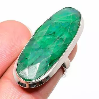 Изумруд натуральный драгоценный камень 925 стерлингового серебра ювелирное кольцо размер 6.5 r0p73
