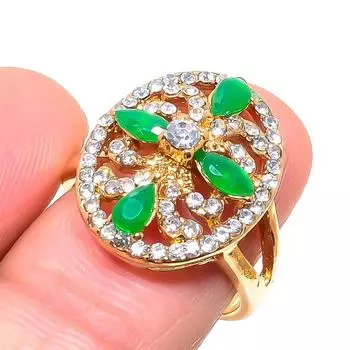 Изумруд натуральный кубический цирконий драгоценный камень ручной работы подарочное кольцо размер 8 K0a08