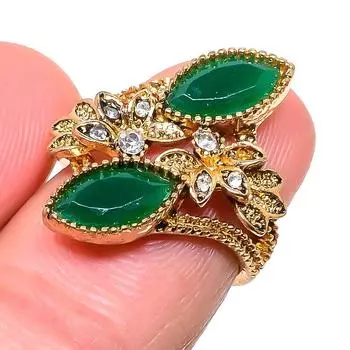 Изумруд натуральный кубический цирконий драгоценный камень ювелирное изделие ручной работы кольцо размер 5.5 E3P33