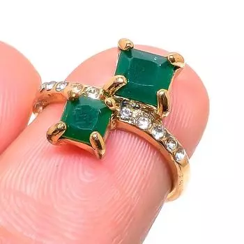 Изумруд натуральный кубический цирконий драгоценный камень подарочное кольцо ручной работы размер 5 s9B97