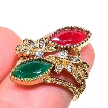 Изумруд натуральный кубический цирконий драгоценный камень ювелирное изделие ручной работы кольцо размер 5.5 A2M94