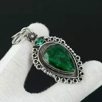 Изумруд, серебряный кулон с зеленым апатитом, ювелирный кулон из стерлингового серебра 925 пробы, изумрудный кулон для женщин. Кулон для подарков для нее. 2.55 зелёный