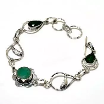 Изумруд(Смоделированный) Браслет из серебра 925 пробы с диопсидом, 6–8 дюймов